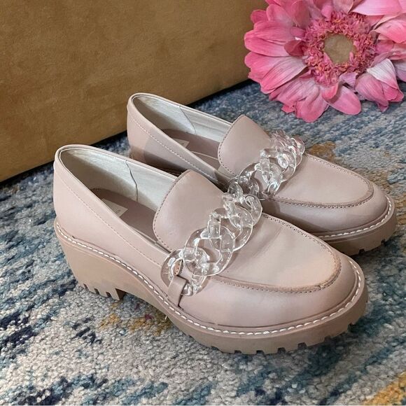 Dolce Vita Leather Platform Loafers w/Acrylic Chain Chunky 7.5 - Picture 2 of 8